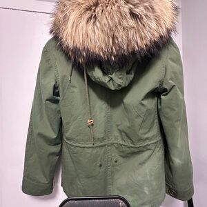 Coquette Fur, so Lux, beneath Plain Olive Parka, Small US